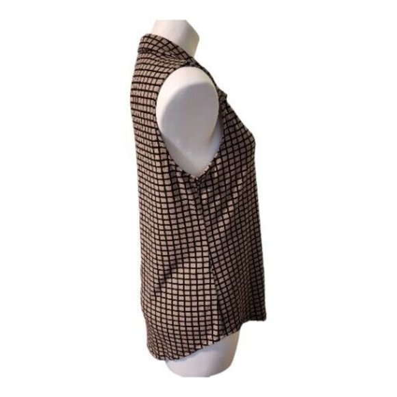 Adrianna Papell Sleeveless Button Down Collar Plaid Black Tan Shirt Sz Medium - Picture 4 of 14